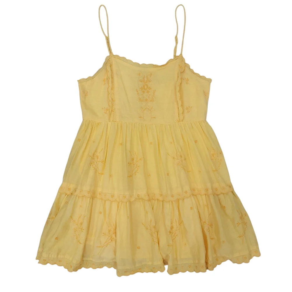 Urban Outfitters Hanna Embroidered Mini Dress Yellow Babydoll Sundress Women’s M - Picture 3 of 17